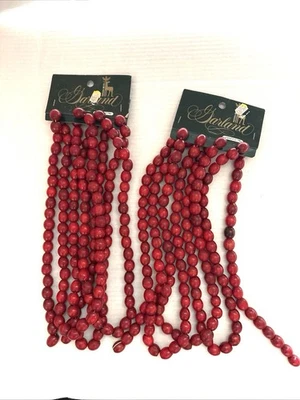 (2) SANTA’S BEST Red Cranberry Wood Bead Tree Garland Strands 9’ft Each (A) - Image 1 of 2