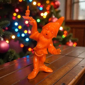 Statuina Vintage Natale Fontanini Depose Italy 2,75" Arancione Pixie Elfo Gnomo Retrò - Foto 1 di 11