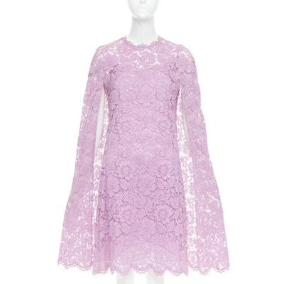 VALENTINO purple floral lace cape sleeve silk lined mini dress IT40 S - Image 1 of 4