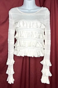 Top ANTHROPOLOGIE Encaje con Volantes Talla S Marfil/Blanco Mangas Largas Cuello Tipo Barco - Imagen 1 de 11