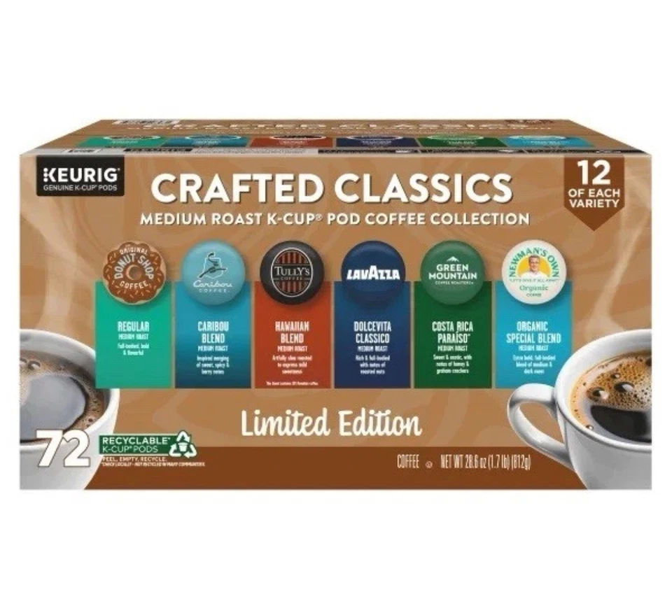 Keurig Crafted 经典品种包,72 K-Cup Pod,中型烘焙咖啡套装 — 第 1/1 张图片