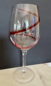 Pier 1 Red Swirline Balloon Wine Glasses Hand Blown Vintage Goblets 9” - Picture 1 of 7