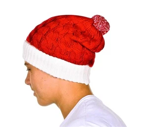 KESIS Santa Christmas Cable Knitted Beanie One Size Red - Picture 1 of 3