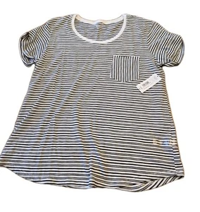 ANA Womens XL Black And White Stripe Top New Short Sleeve Pocket - Picture 1 of 9