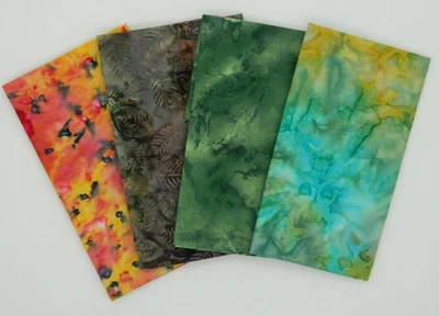 Quality Batik Fabric Bundle Lot of Four Pieces Various Sizes See Description - Image 1 of 4