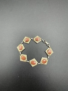 Vintage Goldstone Art Deco Orange Glittery Lucite Jewelry Bracelet 8.25” - Picture 1 of 7