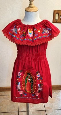 Vestido Virgen de Guadalupe Rojo 4 Bordados Niña Mexicana/Nuestra Señora de Guadalupe Foto 1 de 3