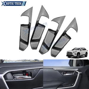 4x Carbon Fiber Black Interior Door Handle Bowl Cover For Toyota RAV4 2019-2025 - Picture 1 of 13