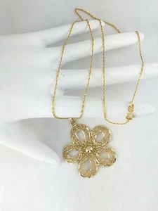 Italian 14K Yellow Gold Flower Pendant Necklace Designer ZRW 18" 3.94g - Picture 1 of 10