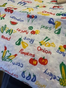VINTAGE 1970s Cotton SEERSUCKER FABRIC Vegetables Fruits Rainbow Colors 2 YARDS - Picture 1 of 9
