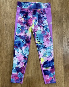 Adidas Legging Girls 6 Youth Multicolor Watercolor Athletic Climalite - Picture 1 of 10