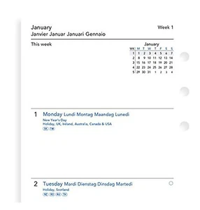 Filofax Week On Two Pages White Personal Size Calendar Refill Multilanguage 2024 - Picture 1 of 1