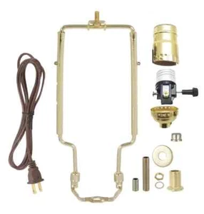 TABLE LAMP WIRING KIT BRASS PLATED SOCKET, AJUSTABLE HARP, CORD SET 30551PAJB - Picture 1 of 4