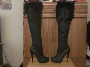 TopShop Barley Over The Knee Leather Feather Biker Stud Boots-New Without Box  - Picture 1 of 6