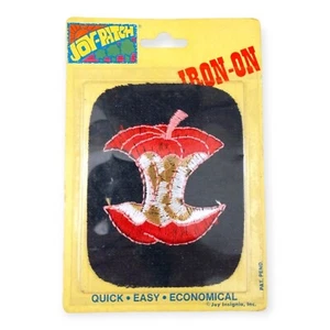 Apple Joy-Patch Iron On Embroidered Applique, 3x4 inches. Vintage New Old Stock - Picture 1 of 3