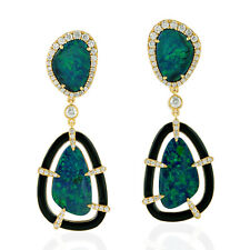 � Bleu Opale avec Diamant Goutte Earrings IN 18k Solide or Jaune Mariage Cadeau