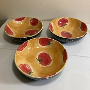 Lot of 3 - Ceramic Pottery Tomato Pasta Serving Bowls 8 inch - Picture 1 of 11