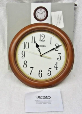 New SEIKO 12" Dia Round Wood Wall Clock QXA522BLH Brown Analog NIB Open Box - Image 1 of 4