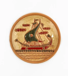 Piatto vintage fatto a mano Rodi Grecia-Bonis ceramica originale greco nave Trireme - Foto 1 di 20