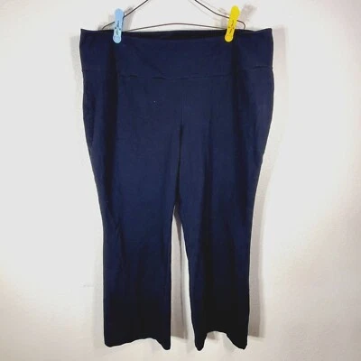 Pantalones de pierna ancha de mezcla de algodón elástico negro 3XP para mujer con control Foto 1 de 4