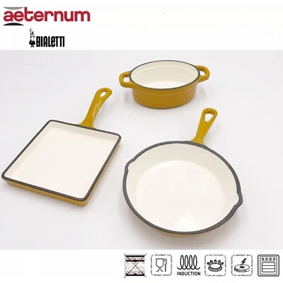 Aeternum Bialetti Set 3 Padelle In Ghisa Padella/Grill/Pirofila Ovale Induzione