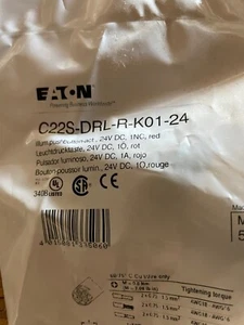Eaton C22S-DRL-R-K01-24 Pushbutton Illuminated 24V Red - Picture 1 of 3