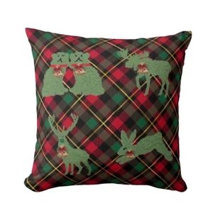 Christmas Deer Moose Topiary Animals Throw Pillow Cover Covers Artisan green red - Picture 1 of 1