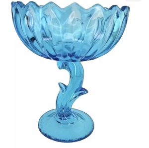 Vintage Indiana Glass Blue Lotus Flower Pedestal Art Glass Candy Dish~7.5” - Picture 1 of 8