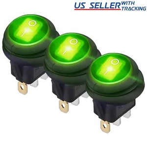 Interruptor de palanca basculante redondo impermeable encendido/apagado coche barco LED VERDE 12V 20A 3 piezas EE. UU. - Imagen 1 de 5