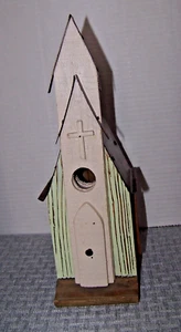 Wooden & Metal Rustic Farmhouse Church Chapel Bird House Decor - Picture 1 of 7