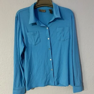 i.e. Relaxed Shirt Women’s Long Sleeve Size Large Blue Button Down Top - Picture 1 of 6