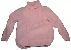 Solid Pink Turtleneck Cable Knit Fleece Lined Long Sleeve Sweater Size L Girls - Picture 1 of 4