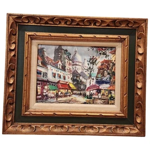 Oil Painting Place Du Tartre In Handcarved Wooden Frame - Picture 1 of 12