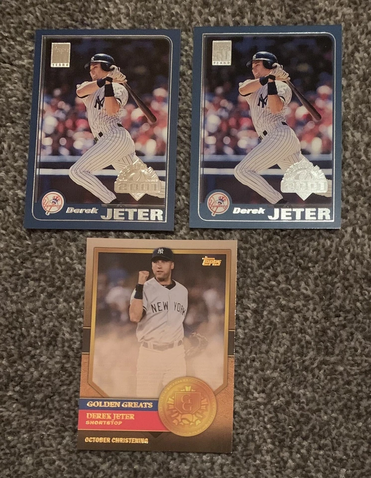 Derek Jeter 2012 Topps Golden Greats Insert Card #GG-28 Yankees + (2) 2001 Topps - Image 1 of 1