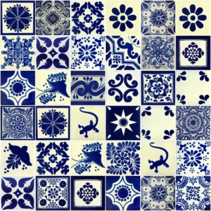 100 4x4 "  Pieces Mexican Talavera Tiles Handmade Blue & White Mixed Designs - Picture 1 of 1