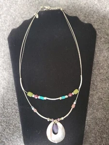 CLAIRE'S Double Strand Beaded Silver Cable Necklace Multicolor - Picture 1 of 2