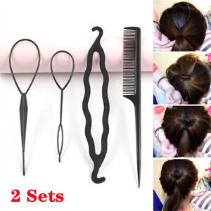 2 Sets/ 8 Pcs French Braid Topsy Tail Clip Hair Styling Stick DIY Bun Maker Tool