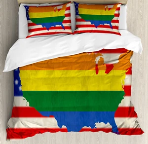 Pride Duvet Cover Set with Pillow Shams USA Flag Gay Rights Print - Picture 1 of 8