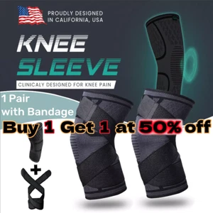 2 Knee Brace Sleeve Compression Support Sport Gym Joint Pain Arthritis Relief - Picture 1 of 8