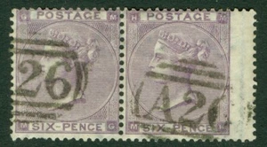SG 85 6d lilac horizontal pair. Very fine used with a 'A26' (Gibraltar) cancels - Picture 1 of 2