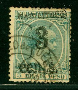 US POSS - Puerto Principe 1898  3c/1m blue green Scott # 205 used cv $400.00