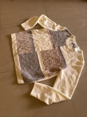 Alfred Dunner Womens Gray White Check Long Sleeve Pullover Sweater Size PM - Image 1 of 4