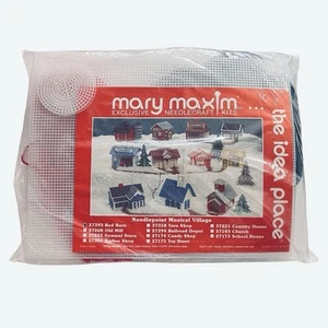 Vintage Mary Maxim Kunststoff Leinwand Musikdorf Nadelspitze Kit rote Scheune 27393 - Bild 1 von 6