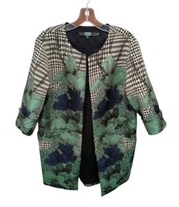 Chaqueta Eva Franco Anthropologie FLORAL & HOUNDSTOOTH Talla 10 Negro Azul Verde - Imagen 1 de 17