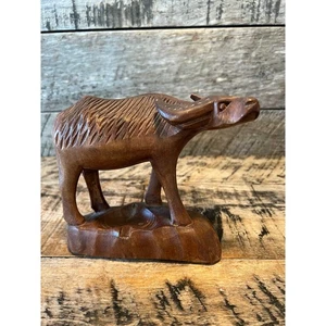 Vtg Hand Carved Wooden Water Buffalo Figurine Rustic Animal Decor - Picture 1 of 10
