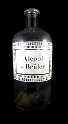 ANCIEN FLACON POT PHARMACIE - APOTHICAIRE " ALCOOL à BRULER  verre soufflé  XIX - Photo 1/4