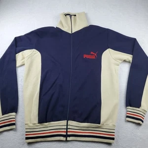 Vintage Puma Tracksuit Jacket mens 48 Retro Jersey Zip-up Blue & Beige 90s - Picture 1 of 22