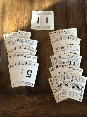 Vintage 1954 Sorry! Game Pieces NO Board - Red Cards Wood Tokens - NO Box - Image 1 of 2