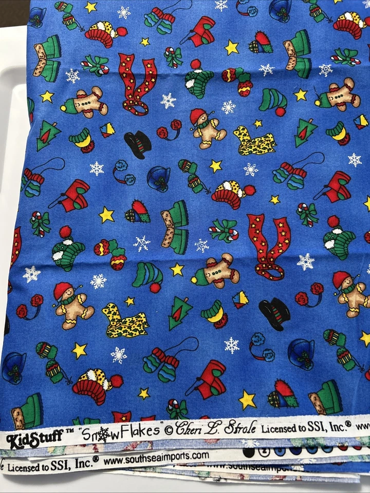 Cheri L. Strole “Kid’s Stuff” CHRISTMAS  Fabric " Snow Flakes"  Tossed 3 Yards - Image 1 of 3