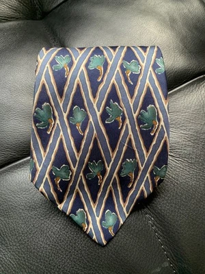 Barrington 真丝领带蓝色/绿色交叉线花卉 3.85"x56" 美国 — 第 1/4 张图片